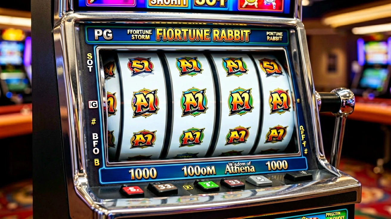 Reel လေးခုပါ slot panel တွင် A7 သင်္ကေတများ ထပ်တလဲလဲ ပြသနေပြီး အောက်ခြေတွင် 1000 ဂဏန်း ပြခန်းများ မြင်ရသည့်ရုပ်ပုံ
