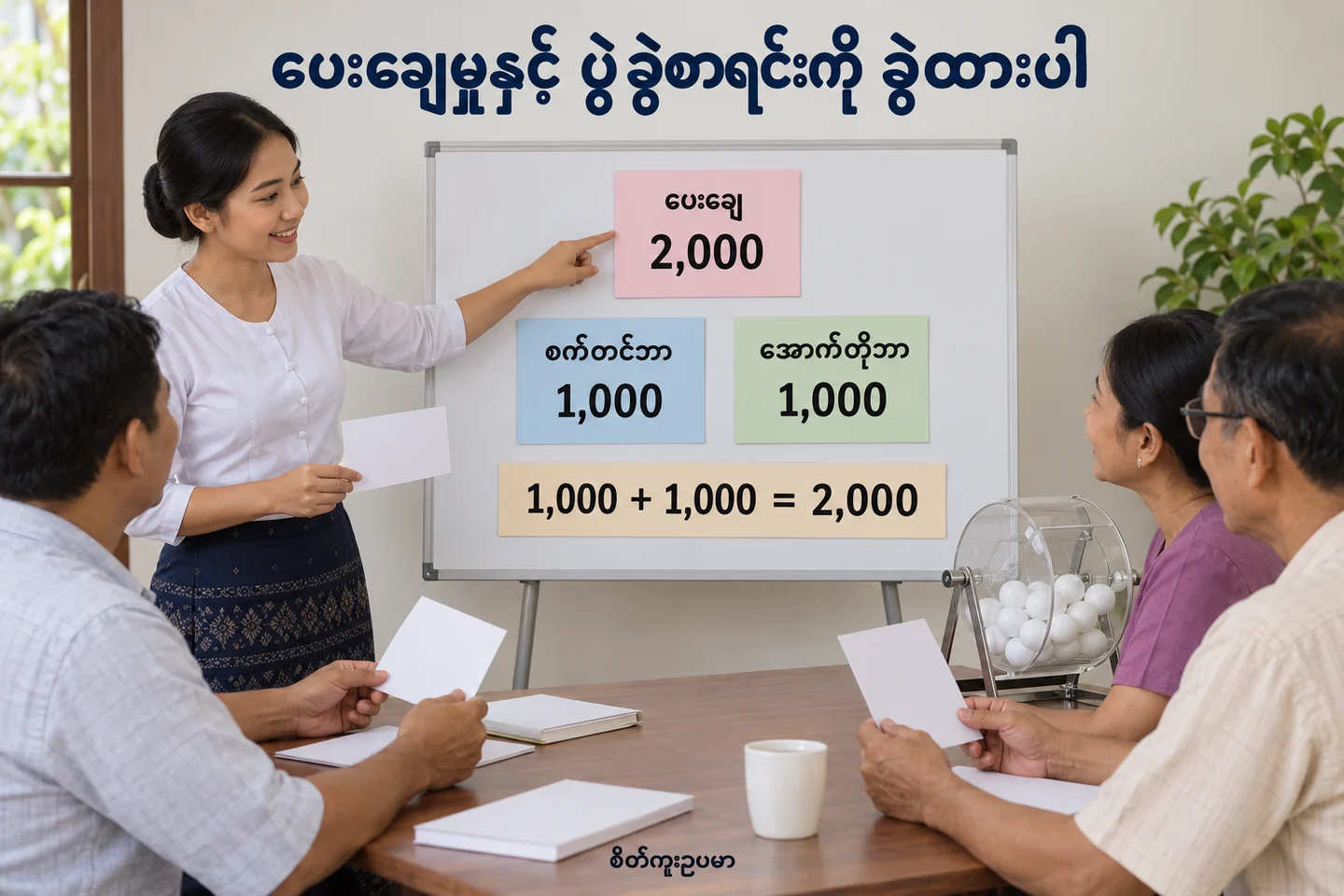 လကူးအော်ဒါကို cash နှင့် ပွဲခွဲစာရင်းတွင် ချိတ်ရေးနည်း ကို ပြထားသော စိတ်ကူးဥပမာပုံ။